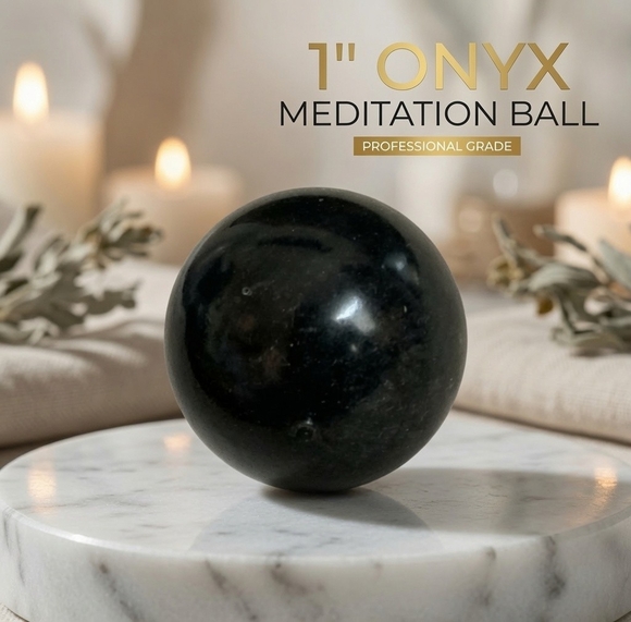 Other - Black Onyx Crystal Sphere SMUDGE Meditation Ball w/ Green Velvet Pouch New